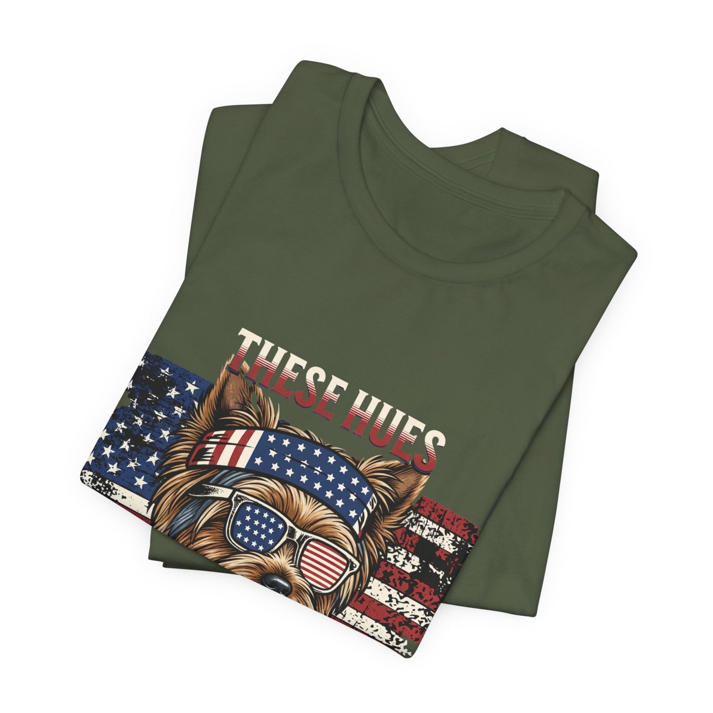 These Hues Don't Lose — Yorkie American Flag Tee