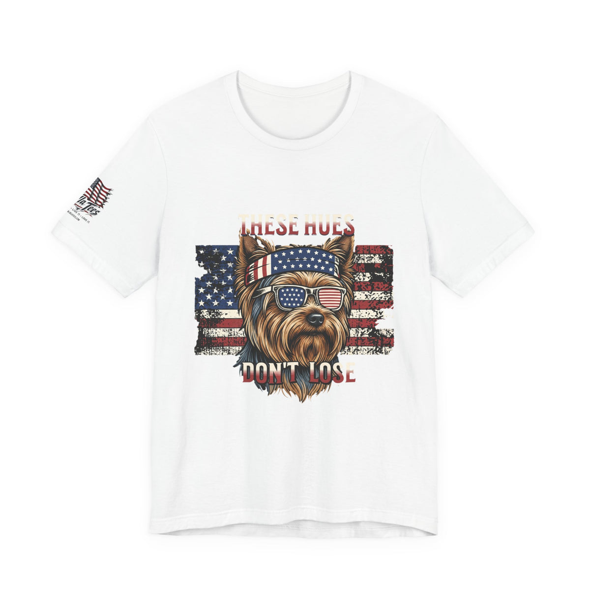 These Hues Don't Lose — Yorkie American Flag Tee