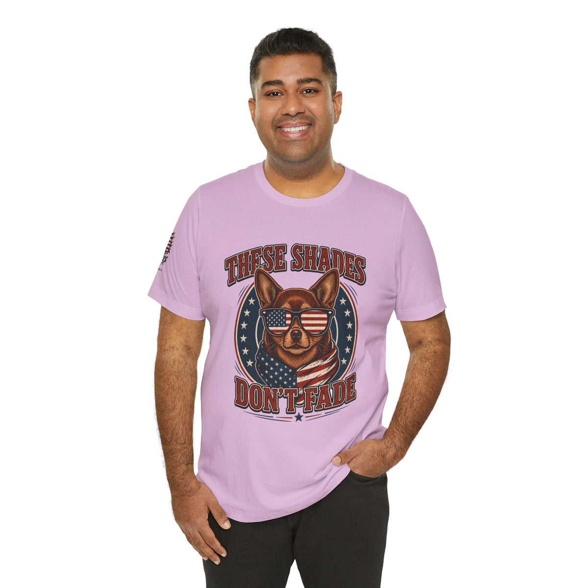 These Shades Don't Fade — Brown Chihuahua American Flag Tee