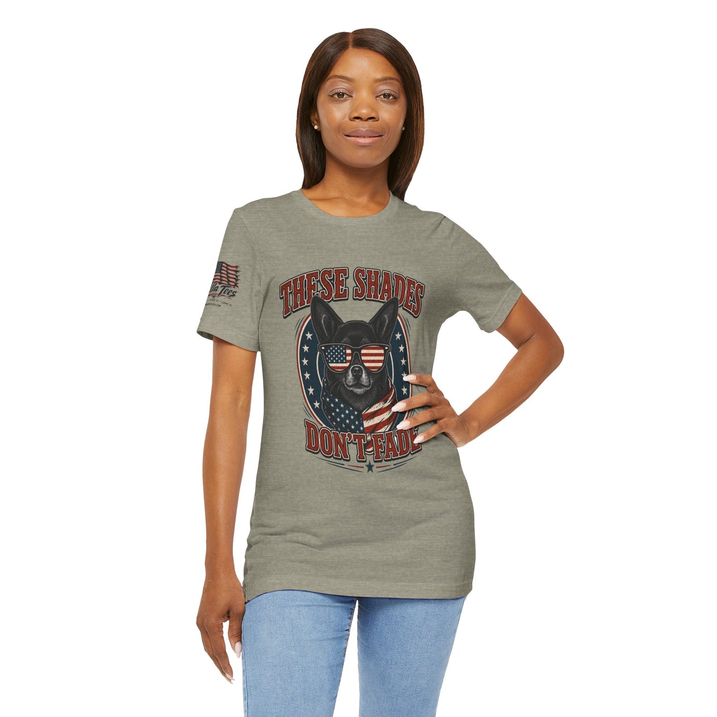 These Shades Don't Fade — Black Chihuahua American Flag Tee
