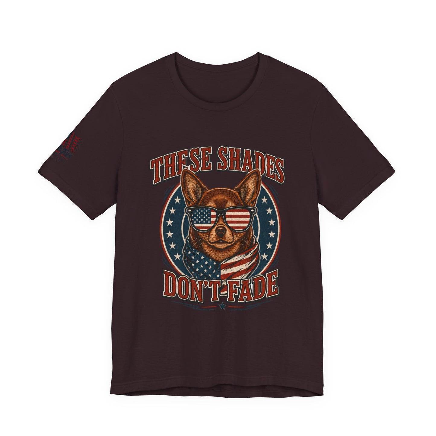 These Shades Don't Fade — Brown Chihuahua American Flag Tee