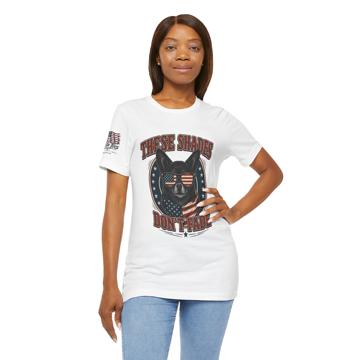 These Shades Don't Fade — Black Chihuahua American Flag Tee