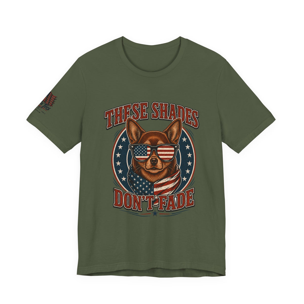 These Shades Don't Fade — Brown Chihuahua American Flag Tee