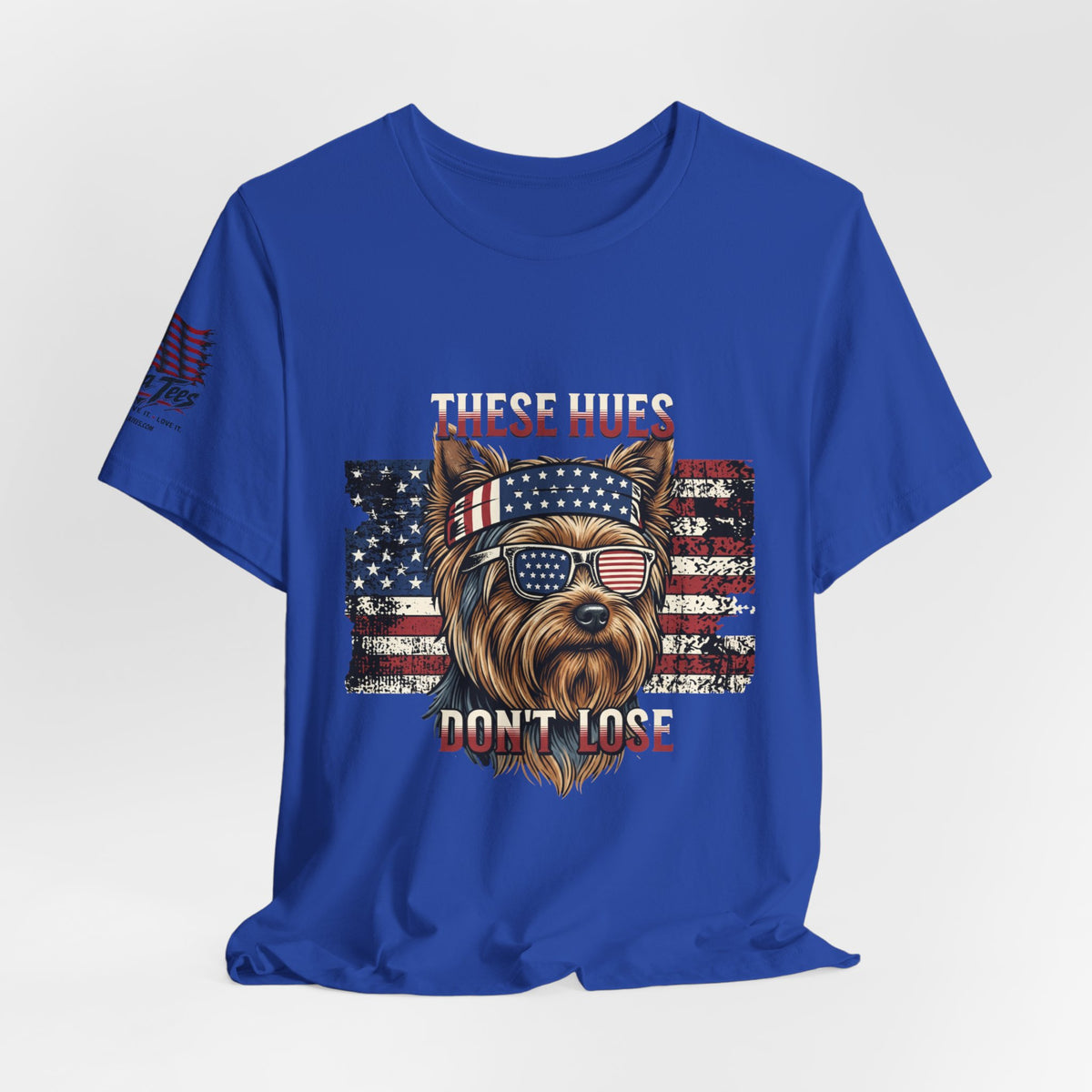These Hues Don't Lose — Yorkie American Flag Tee