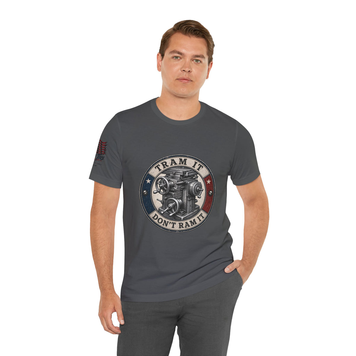 Knee Mill Machinist Tee — Tram It, Don't Ram It