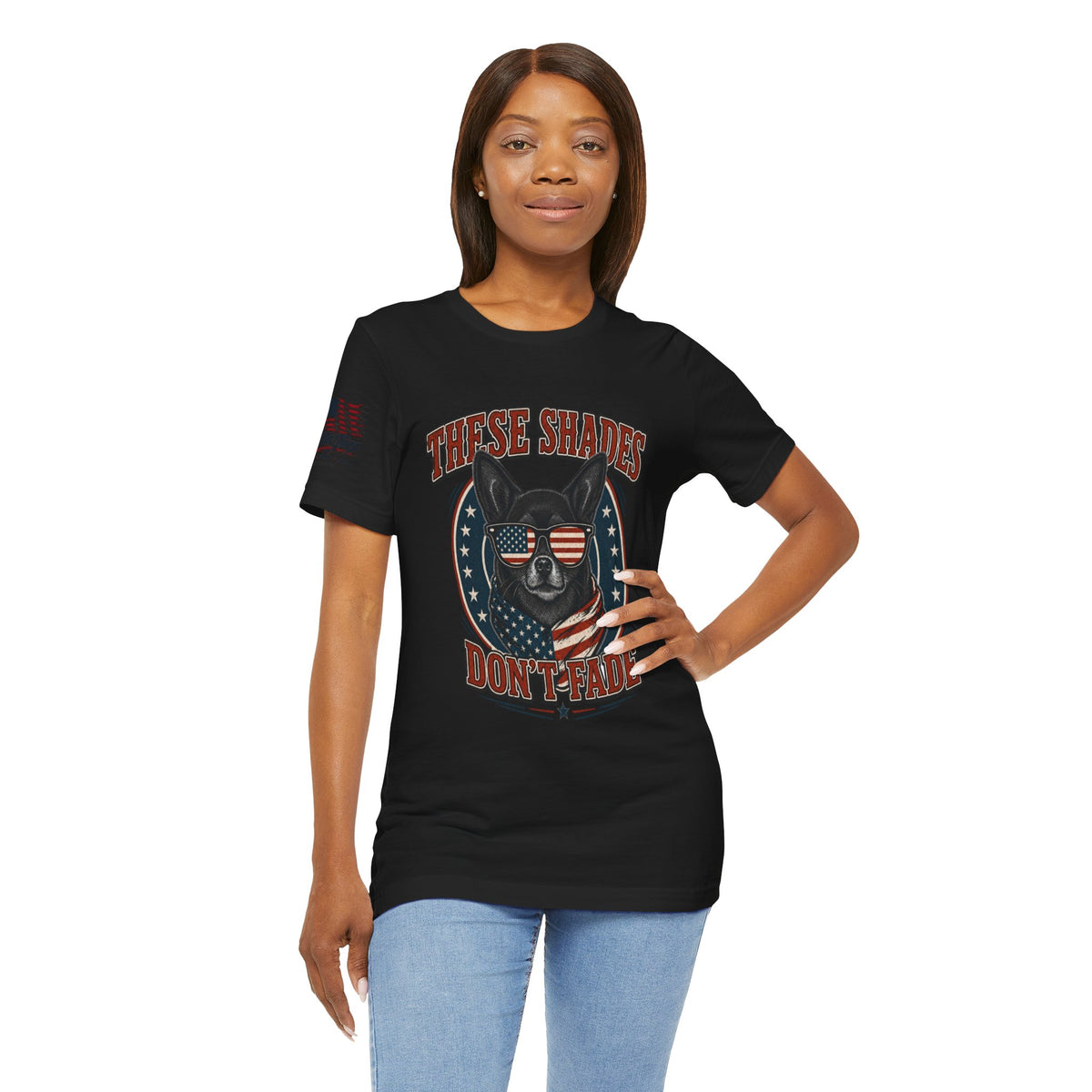 These Shades Don't Fade — Black Chihuahua American Flag Tee