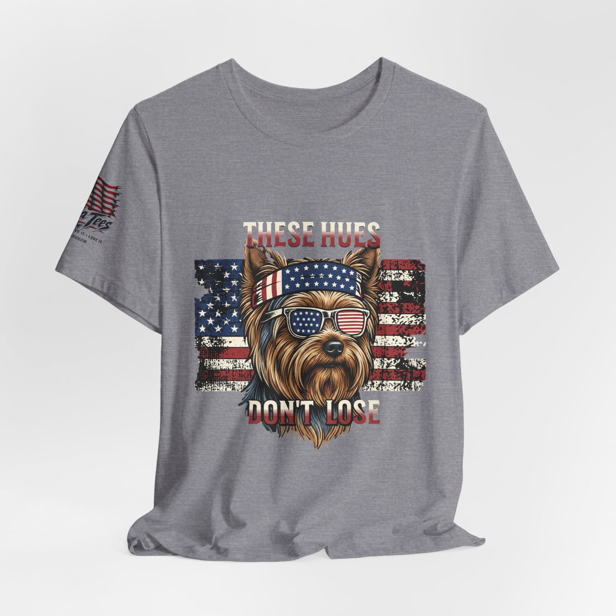 These Hues Don't Lose — Yorkie American Flag Tee