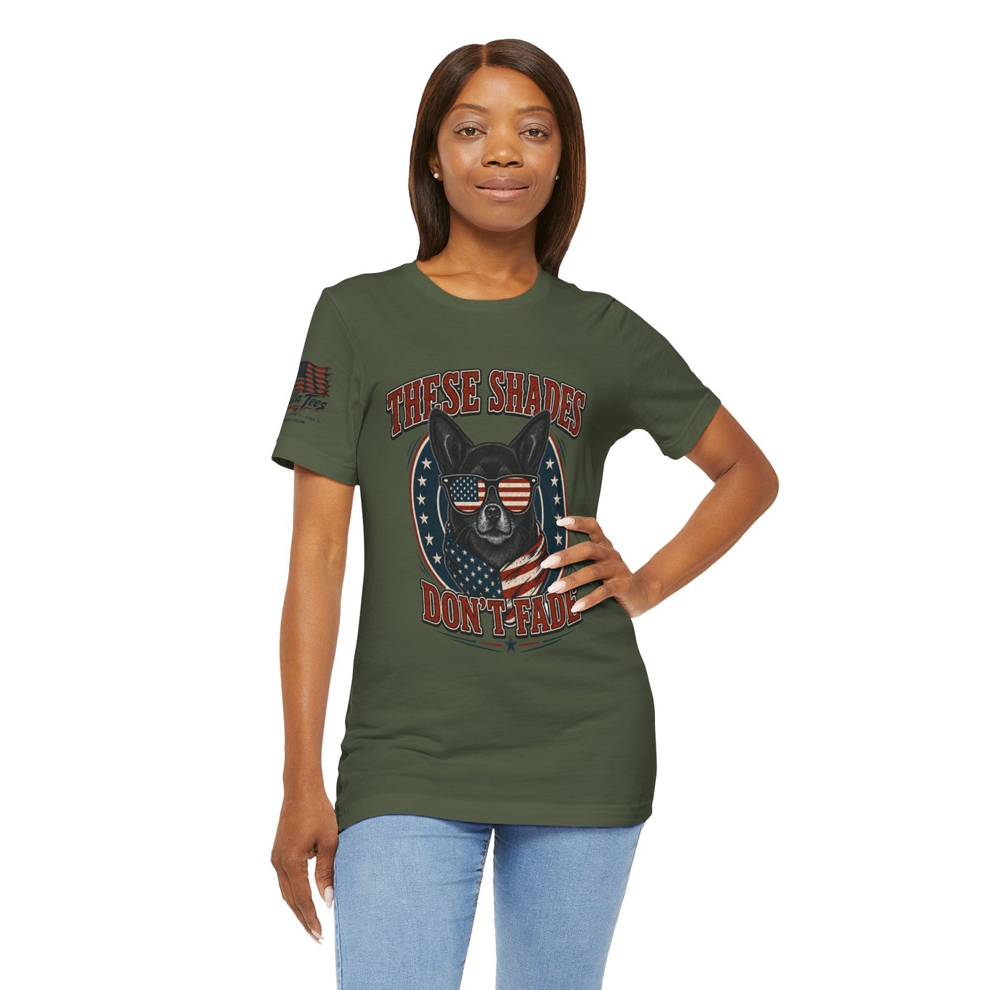 These Shades Don't Fade — Black Chihuahua American Flag Tee