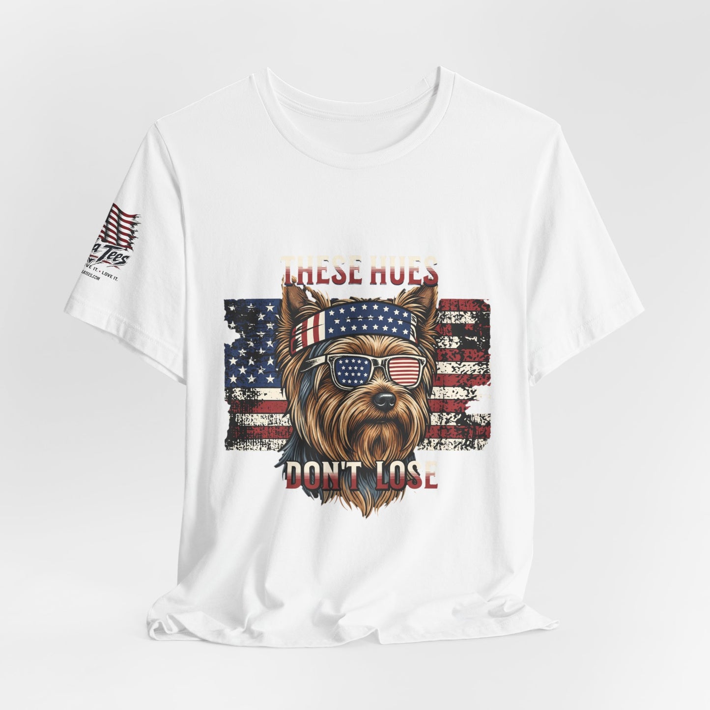 These Hues Don't Lose — Yorkie American Flag Tee