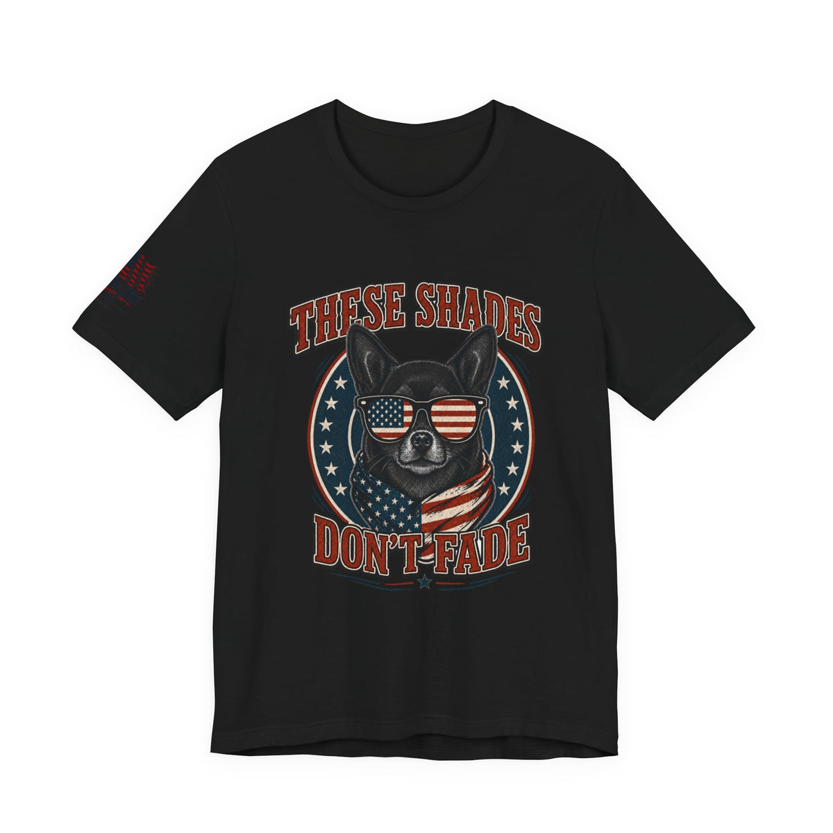 These Shades Don't Fade — Black Chihuahua American Flag Tee