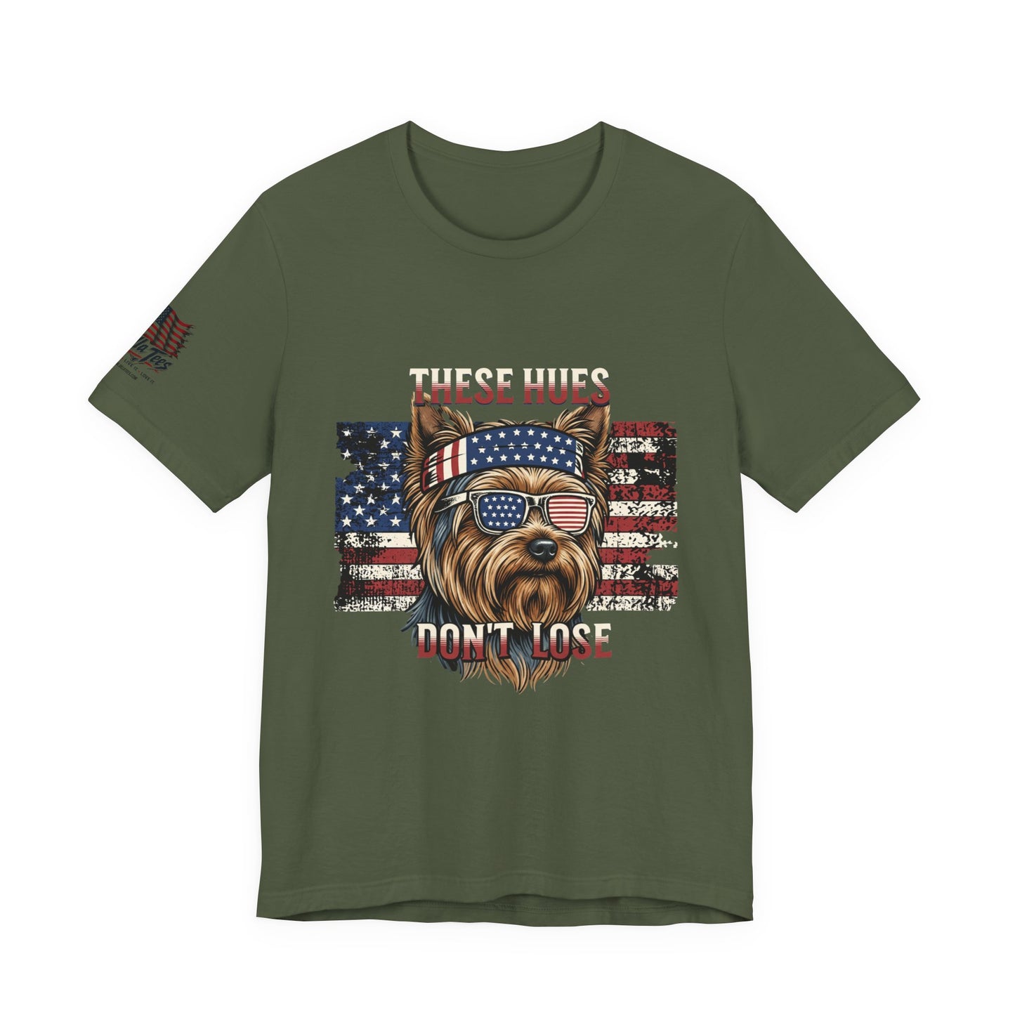 These Hues Don't Lose — Yorkie American Flag Tee