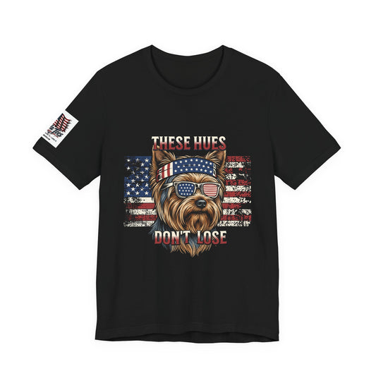 These Hues Don't Lose — Yorkie American Flag Tee
