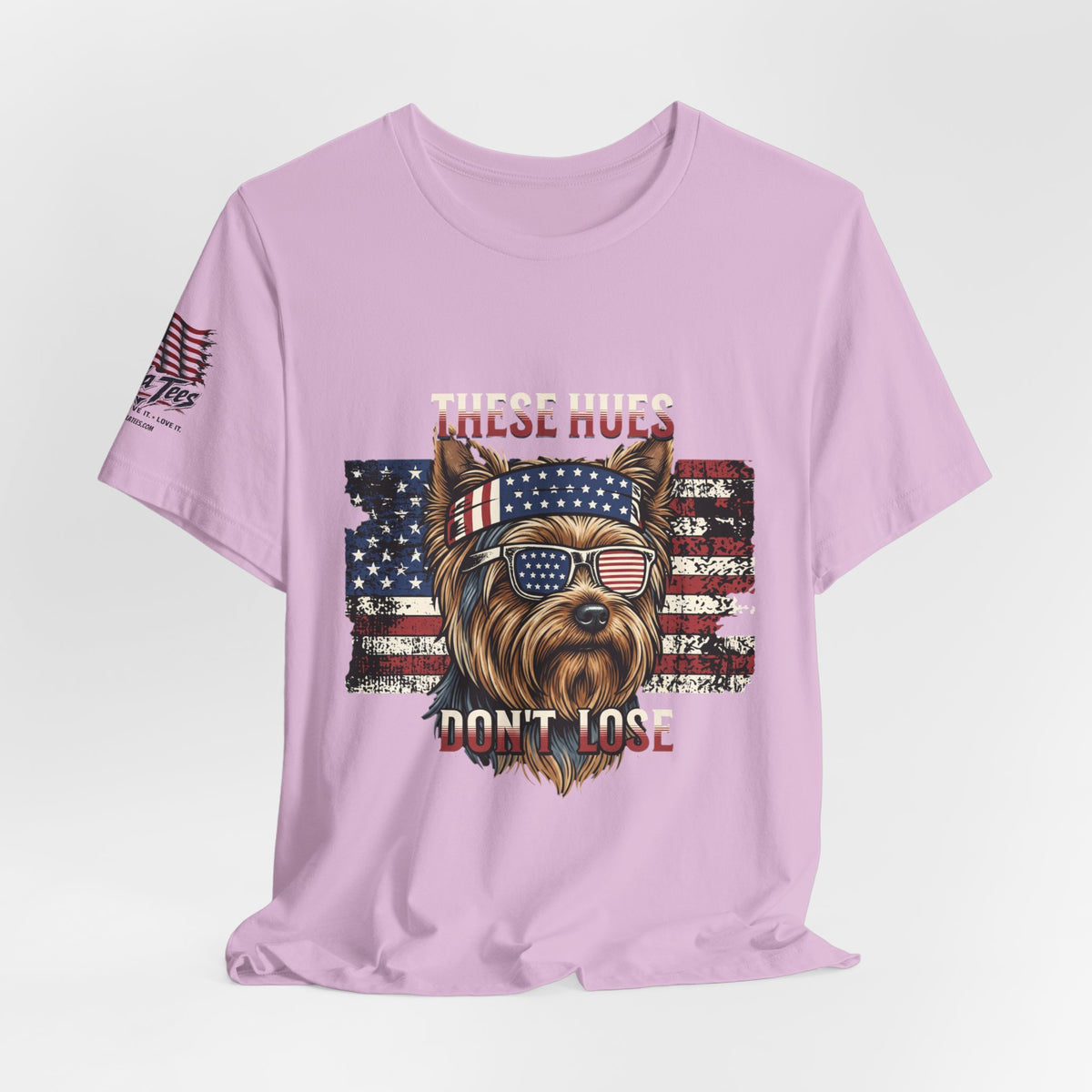 These Hues Don't Lose — Yorkie American Flag Tee