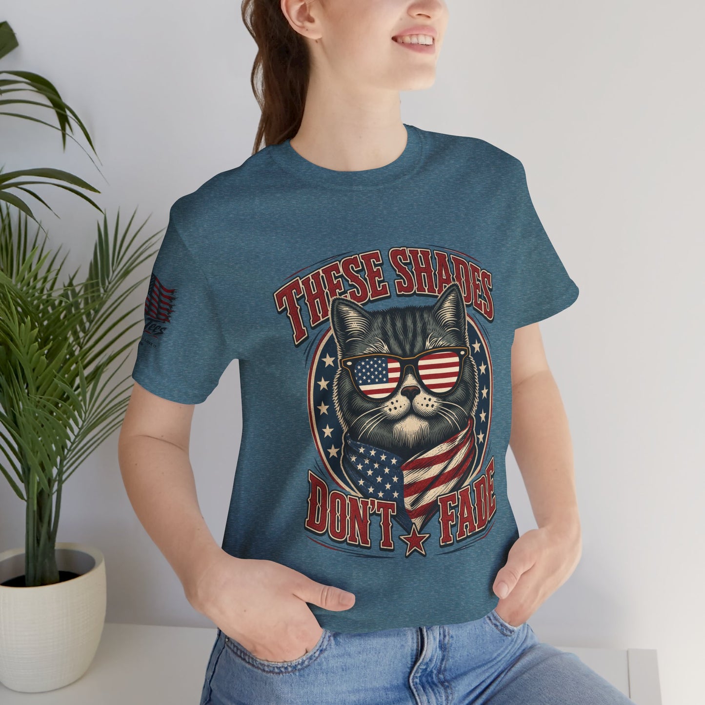 These Shades Don't Fade — Tabby Cat American Flag Tee