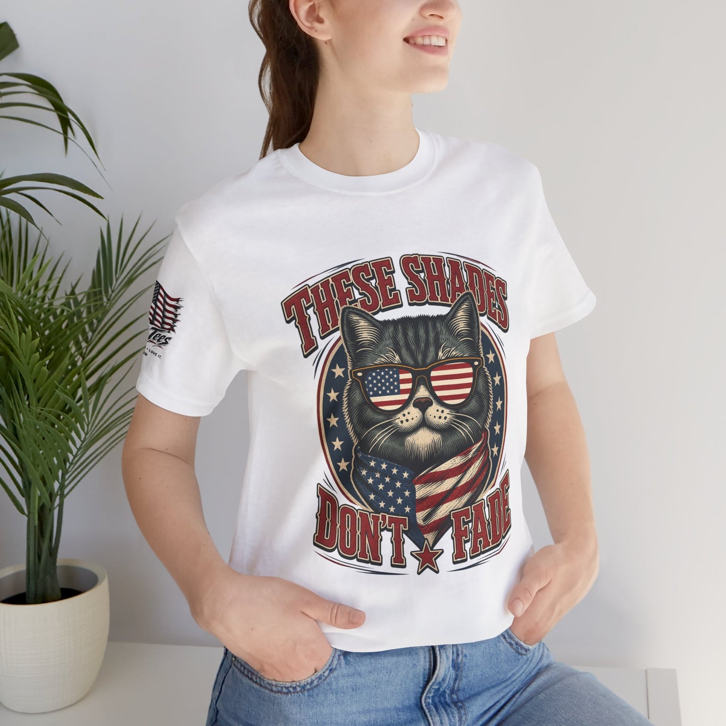 These Shades Don't Fade — Tabby Cat American Flag Tee