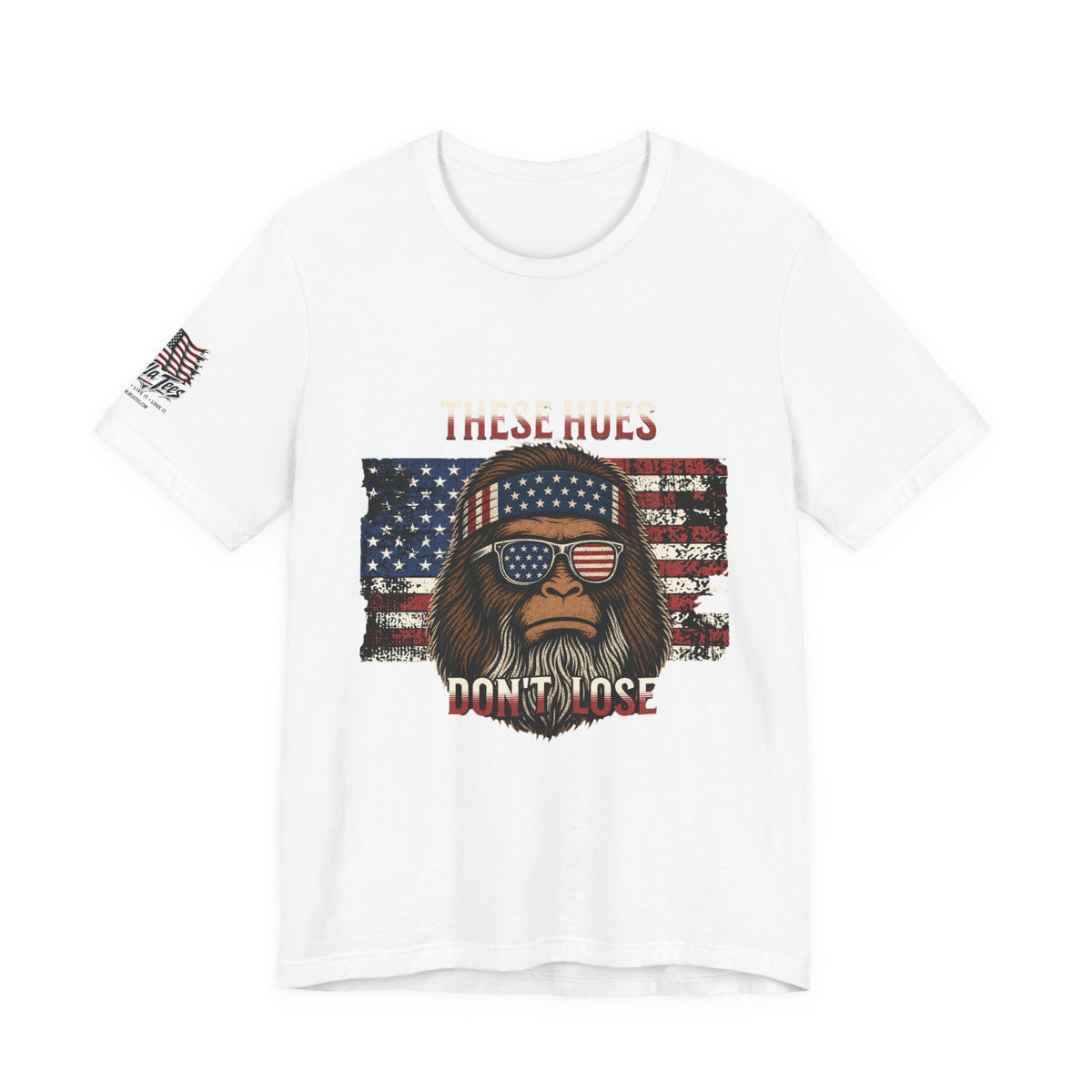 These Hues Don't Lose — Bigfoot American Flag Tee